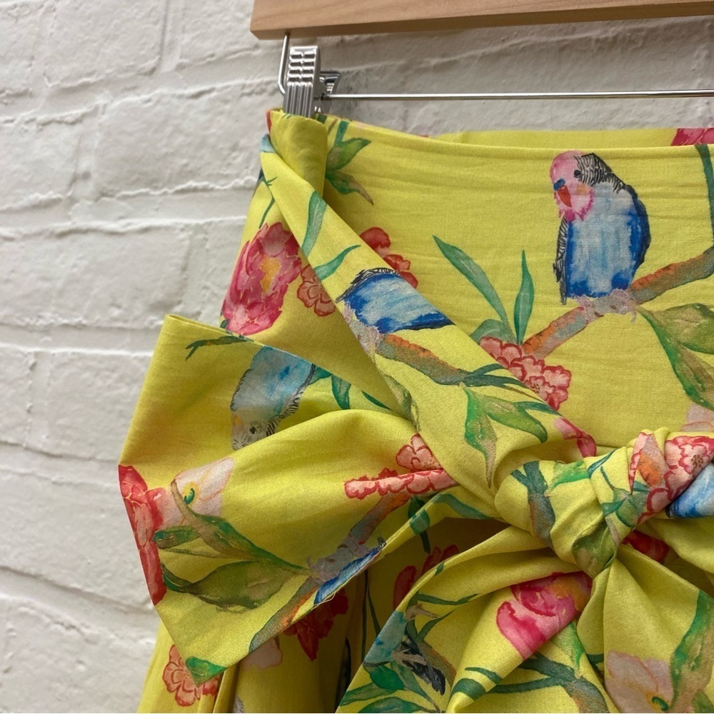 Brooke Wright Designs || Pleated Skirt with Sash Belt Bow Birds Floral Yellow 12 - Picture 4 of 10